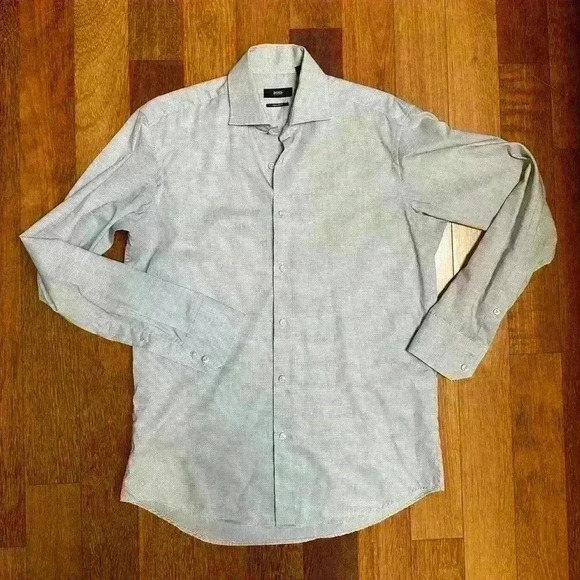 Boss | Men’s dress shirt  size 39, 15.5 neck white grey pattern - Picture 1 of 5